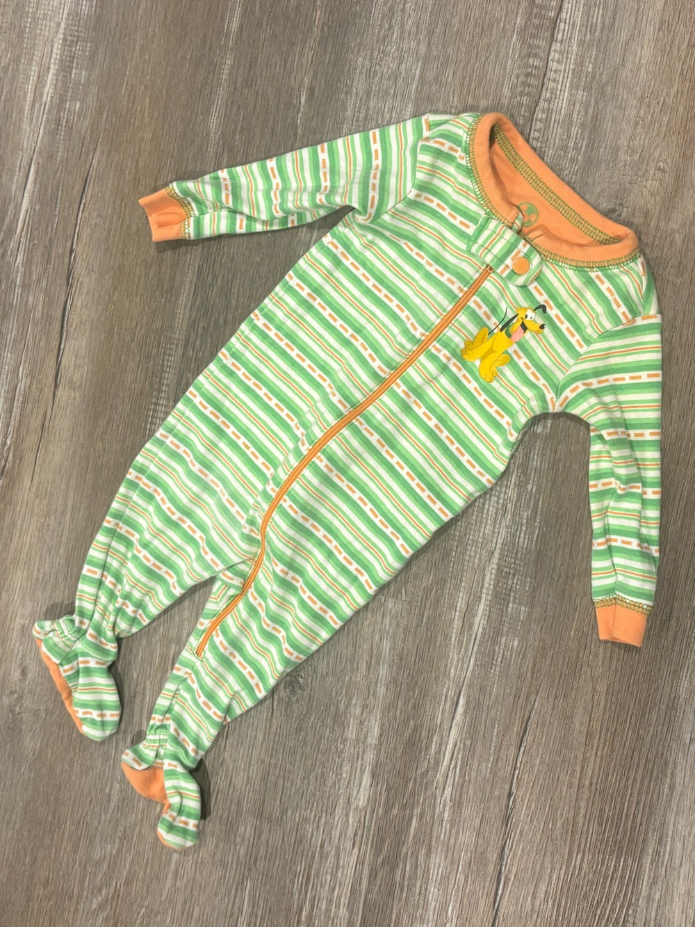 Disney Green & Orange Striped Pluto Footed One-Piece